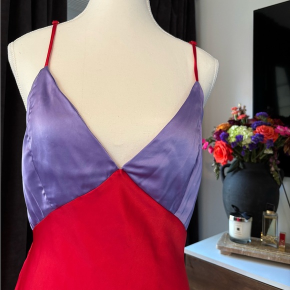 Red and Purple Satin Slip Dress - Picture 5 of 5